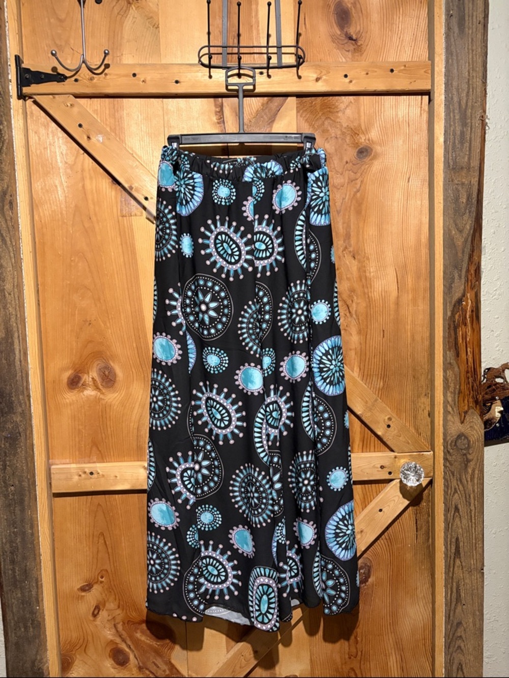 Lucky & Blessed Black Gaucho pants with Teal Medallion Print